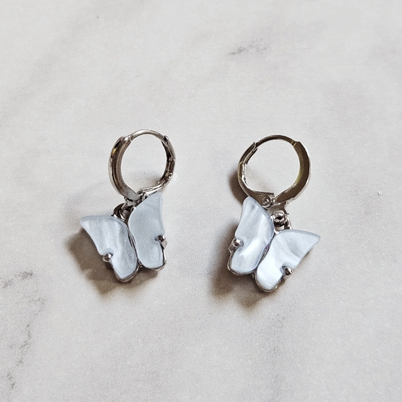 Silver Butterfly Huggies Earrings - Picture 2 of 3